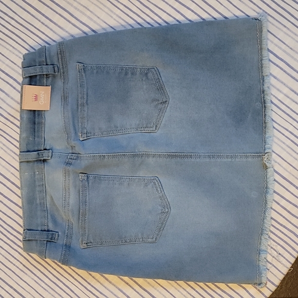 Girls Denim Skirt GMN Be Happy Kids Adorable Stripes Distressed Edge Jean Sz 14 - Picture 2 of 7